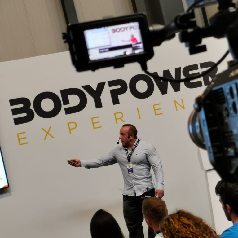 Speaking on the nutrition stage at bodypower